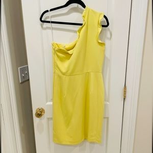 Black Halo Yellow Pravella One-Shoulder Ponte Cocktail Dress